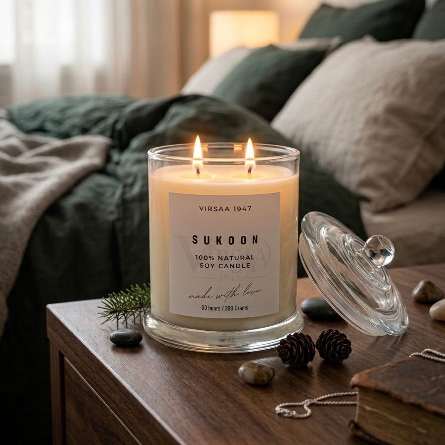 Sukoon | Scented Soy Candle | Fir and Pine Needle | 280 Grams | 60 Hours Burn Time