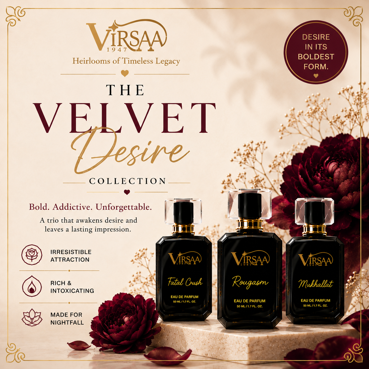 Velvet Desire Collection For Her | Luxury Perfume Bundle | Virsaa 1947